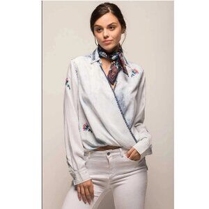 Jachs Girlfriend Embroidered Tunic Top Long Sleeve Wrap High-Low S NEW 201324